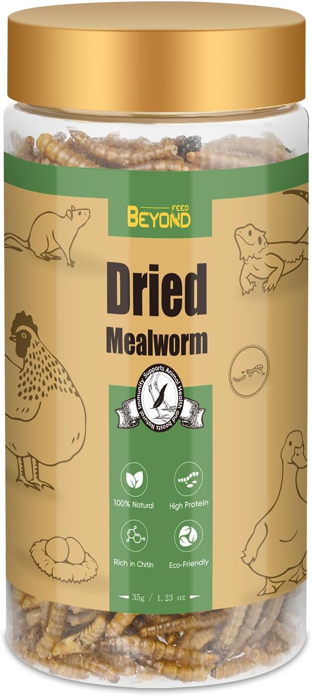 BeyondFeed™ Dried Mealworms - Premium High-Protein Feed for Chickens, Ducks, Birds, Reptiles, Fish, Hamster, Turtles and More (1.23 oz/ 35g)
