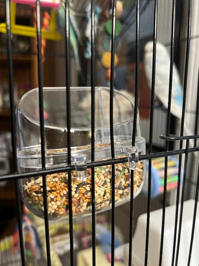 3 Bird Cage Hopper Parakeet Budgie Lovebird Parrotlet Feeders No Mess Closed Top Food Water Feeding Cups with Perch 3" Small Size 3 OZ Capacity