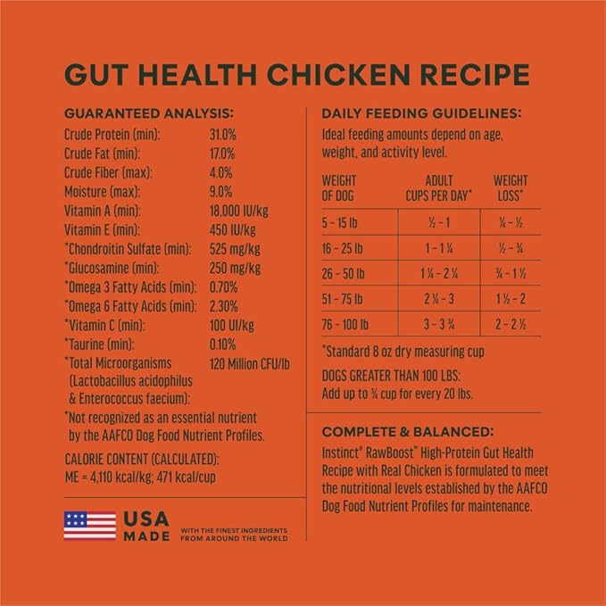 Instinct RawBoost Gut Health, Natural Dry Dog Food with Freeze-Dried Pieces, High Protein, Grain-Free Recipe - Real Chicken, 18 lb. Bag
