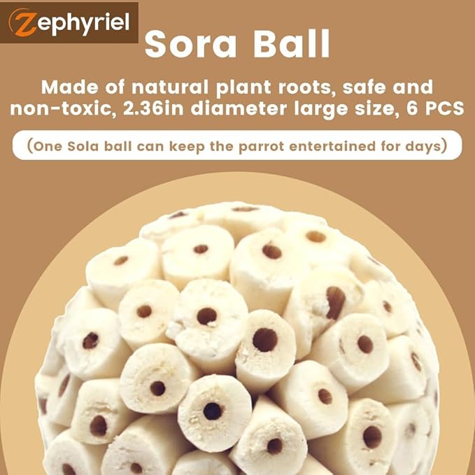 Bird Toys Sola Balls 2.36'' - 6PCS, Bird Foraging Toy, Soft Sola Atta Ball, Parrot Chew Shred Toy for Sharpening Claws and Beaks for Cockatiel, Parakeets, Conure, Love Birds, Budgie and Small Birds