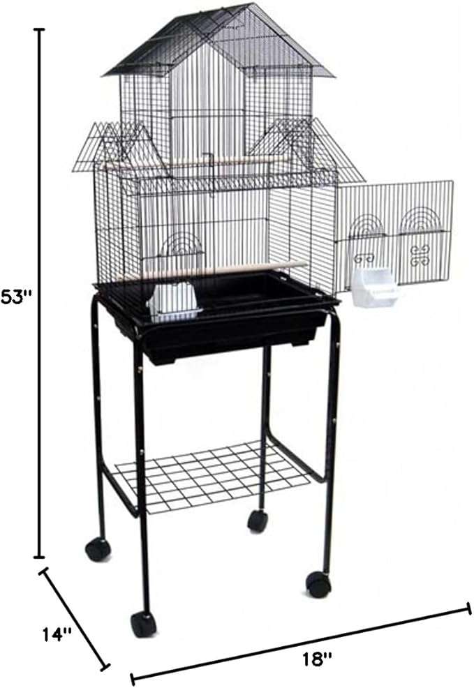 YML 5844 3/8" Bar Spacing Pagoda Bird Cage with Stand, 18" x 14"/Small, Black