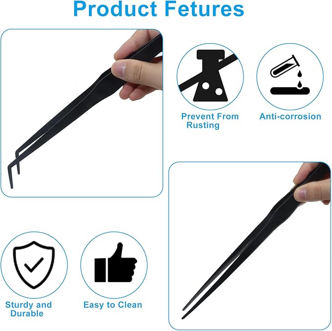 Zorfeter 2 PCS Extra Long Reptile Feeding Tongs, Stainless Steel Tweezers Rubber Tip, Long Terrarium Supplies for Bearded Dragon/Aquarium/Snake Tank(15 Inch)
