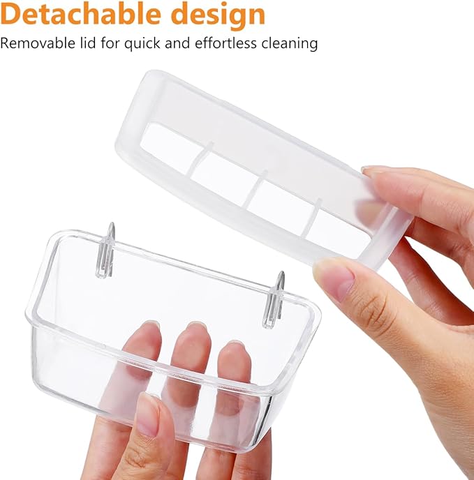 NOLITOY 2pcs Plastic Parrot Feeders, Universal Clear Hanging Bowls for Cockatiel Budgie Conure Macaw Parakeet Small Animal