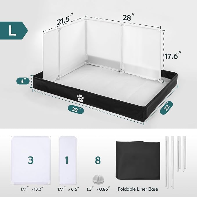MEEXPAWS Dog Pee Pad Holder Foldable with Dog Litter Box Enclosure High Wall, Puppy Pad Holder Tray Liner Base with DIY Splash Guard, Indoor Dog Potty for Medium to Large Dogs, Leak-Proof, Easy Clean