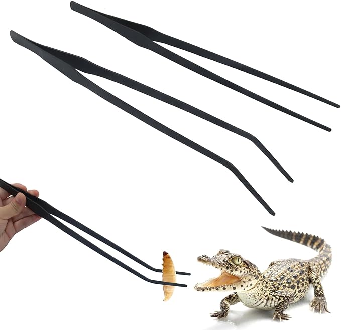 Zorfeter 2 PCS Extra Long Reptile Feeding Tongs, Stainless Steel Tweezers Rubber Tip, Long Terrarium Supplies for Bearded Dragon/Aquarium/Snake Tank(15 Inch)