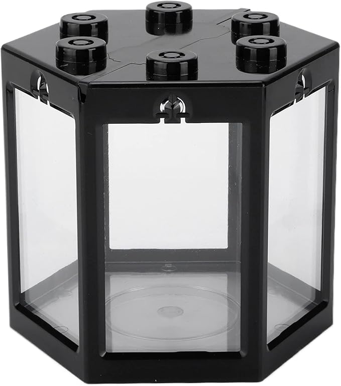 Small Betta Fish Tank Hex Shape Stackable Mini Aquarium Tank Portable Plastic Fish Bowl for Small Fish, Shrimp, Crab, Spide (Black)