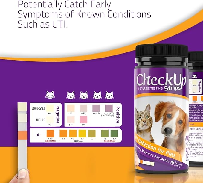 KIT4CAT CheckUp Cat and Dog UTI Urine Test Strips | 3 Parameters CheckUp in 1- a More Detailed Test of 3 UTI Related Markers - pH, Nitrite and Leukocytes Levels x50
