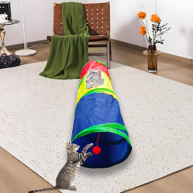 Cat Tunnel Tube Toys，Tunnels for Indoor Cats, Collapsible Interactive Toy with Balls for Rabbits, Kittens, Ferrets, Puppy (2 Way Mushroom)
