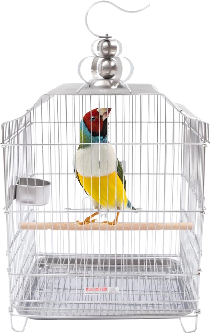 Stainless Steel Bird Cage Parrot Cage, Rustproof Hanging Birdcage Bird Travel Cage Parakeet Cage, Encrypted Bird House Birds Starter Kit Pet Bird Flight Cage for Medium & Small Birds