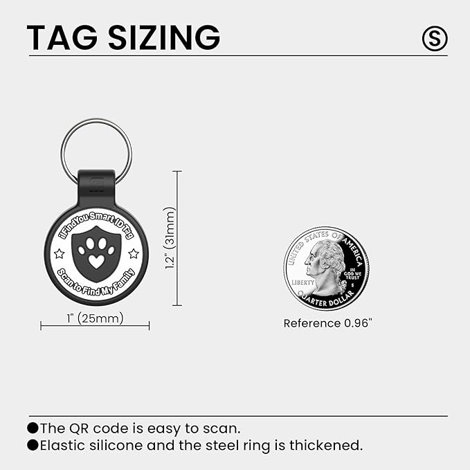 Silicone Cat Tags Personalized Small for Pet Collars, QR Code Cat Name Tags, Scan Location Alerts, Black S