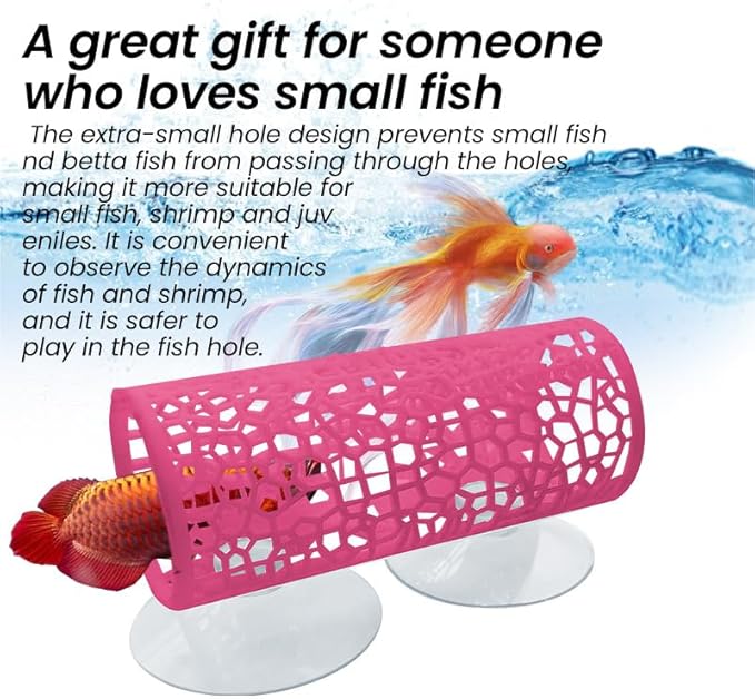 Betta Fish Hammock with Suction Cup - Plastic Aquarium Hideout & Resting Leaf for Betta Fish Tank, Decorative Shelter to Reduce Stress, Easy to Install (Rose Red)
