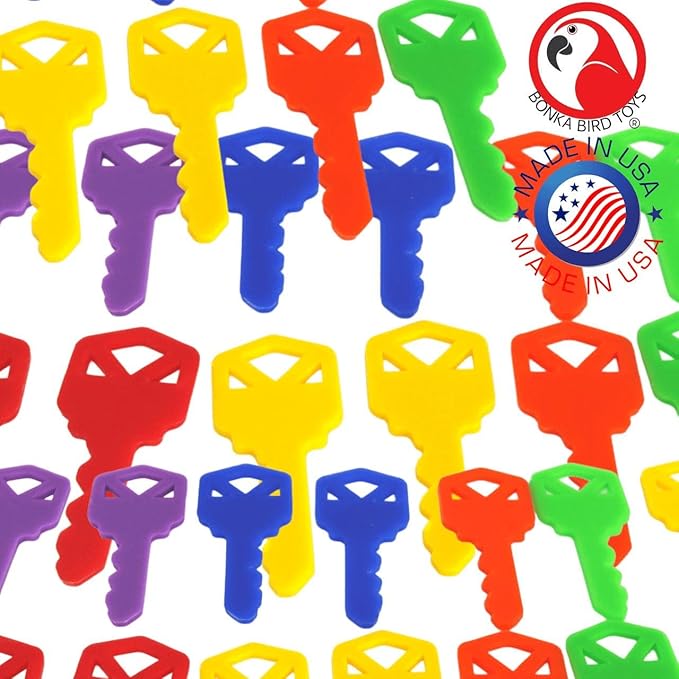 Bonka Bird Toys 2290 Pk12 Plastic Keys for Birds, Non-Toxic Chewable Plastic, Colorful Toy Pack for Parrots, Cockatiels, Budgies, and Small to Medium-Sized Birds, 6 Vibrant Colors