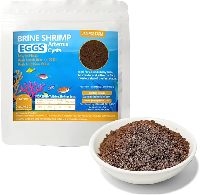Brine Shrimp Eggs Fish Food - 90% Hatch Rate Artemia Cysts Aquatic Foods for Baby Aquarium Fish Freshwater Saltwater Fish 1 OZ