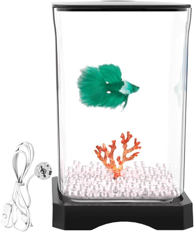 Glass Betta Kit, Glass 5x5x5 Inch | Elegant Glasss Aquarium with Stackable Design, Desktop, Countertop, Stackable Cube Tank for Home Office School
