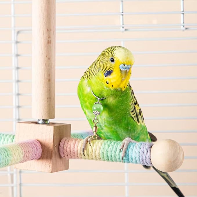 Bird Perch Toys for Parakeets, 360° Silent Free-Spin, Parrot Playground Gym for Cockatiels,Wooden Bird Cage Accessories, Relieve Boredom Anxiety, Natural Wood Activity Center