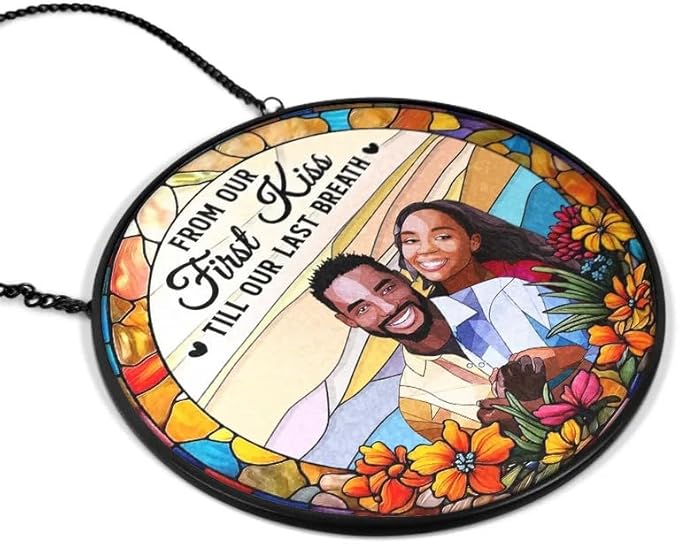 Personalized Couples Photo Stained Glass Catcher, Custom Photo Portrait Couple Family Stained Glass Window Hanging Catcher, Gifts for Newlyweds, Wedding, Couple, Valentine's Day Gift/22