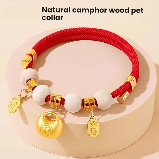 Camphor Wood Pet Collar for Dogs Cats, Natural Solid Wood Adjustable Necklace, Anti-Tick Flea Repellent Deodorant Aromatherapy, Safe Comfortable Eco-Friendly Handmade Pet Accessories