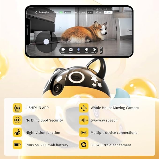 Camera for pet Home Security Camera Wireless Camera for 1080P Video with Self Charging, 2 Way Talk, Wireless APP Remote Control Baby Monitor The Dog Camera(White)