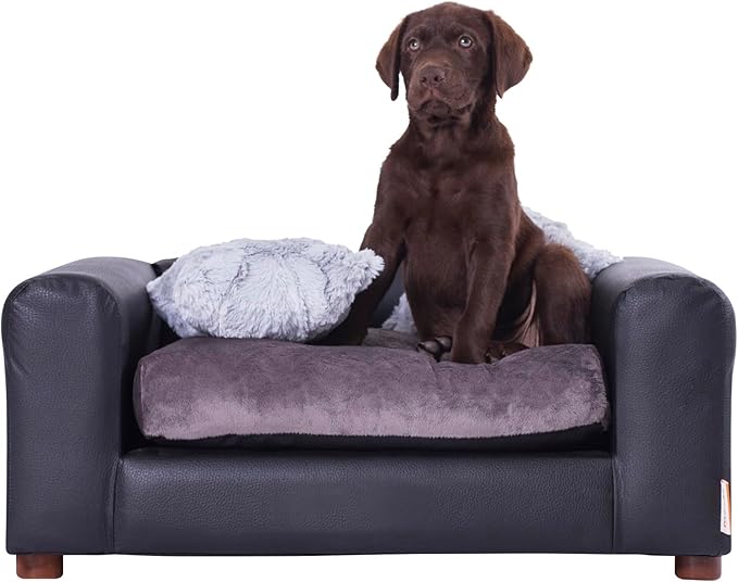 Moots Premium Leatherette Pets Sofa, Black/Charcoal, Small