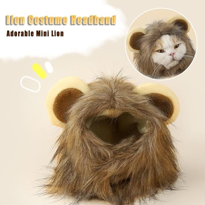 2 pcs Small Code Costume for Cat Lion Mane Wig Set – Halloween Cat Costumes | Adjustable Washable Pet Lion Costume for Christmas, Easter, Parties (Brown, Purple)