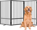 Full Metal Freestanding Dog Gate with Door, 32''Height Foldable Pet Dog Fence for Indoor & Outdoor, 3 Panels Extra Wide Free Standing TallDog Gates for Doorways,House,Stairs,Porch,Deck,Yard