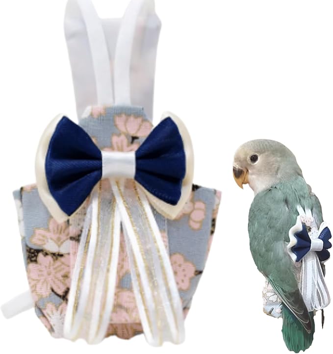 Bird Diaper Cockatiel Clothes Flight Suite, Reusable Parrot Nappy with Waterproof Inner Layer, Cute Pigeon Pants Urine Wet Suit Costume for Conure Macaw (Grey,XL)