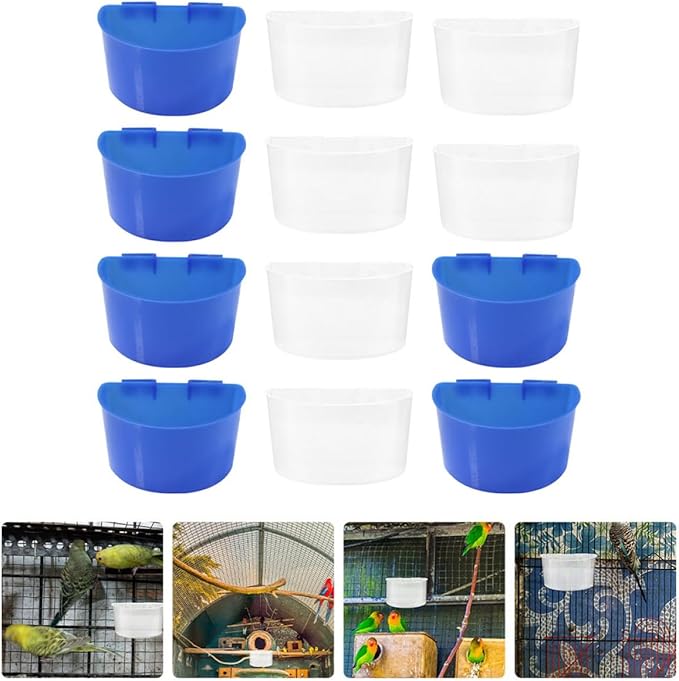 UPKOCH 12pcs Hanging Bird Food Bowls and Water Cups, Small and Blue Parrot Feeding Bowls for Cage, Convenient Household Bird Feeding and Watering Supplies