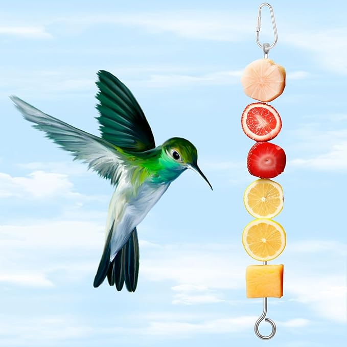 3Pcs Bird Food Holder, Stainless Steel Small Animal Bird Food Treats Skewer Hanging Vegetable Fruit Feeder Feed Treating Tool Suitable Parrots Cockatoo Cockatiel (Silver)