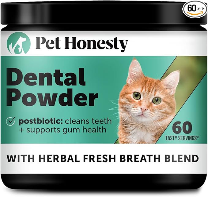 Cat Breath Freshener Dental Health Powder – Reduce Tartar & Plaque, Freshen Breath, and Support Bright Teeth with Natural Herbal Blend with Kelp & Parsley (60 Day Supply)