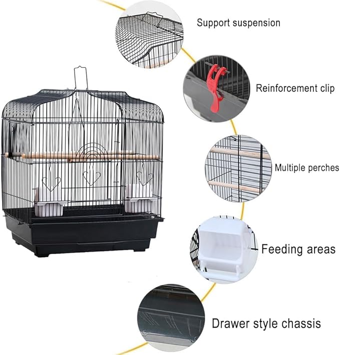 Small Bird Travel Cage,Portable Metal Bird Travel Cage with Handle,with 2 Stands, 2 Feeders and Wooden Perches,Birdcages for Small Parrots Lovebirds Canaries Cockatiels Conures