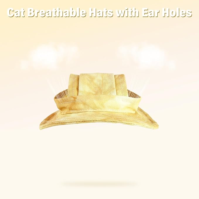 DENTRUN Cat Hats for Cats Only, Cat Cowboy Hats with Ear Holes Tiny Pets Birthday Party Costume, Cat Headwear Mini Cowboy Hat, Funny Sombrero Kitten Hat Chihuahua Beanie Cap Party Decorations