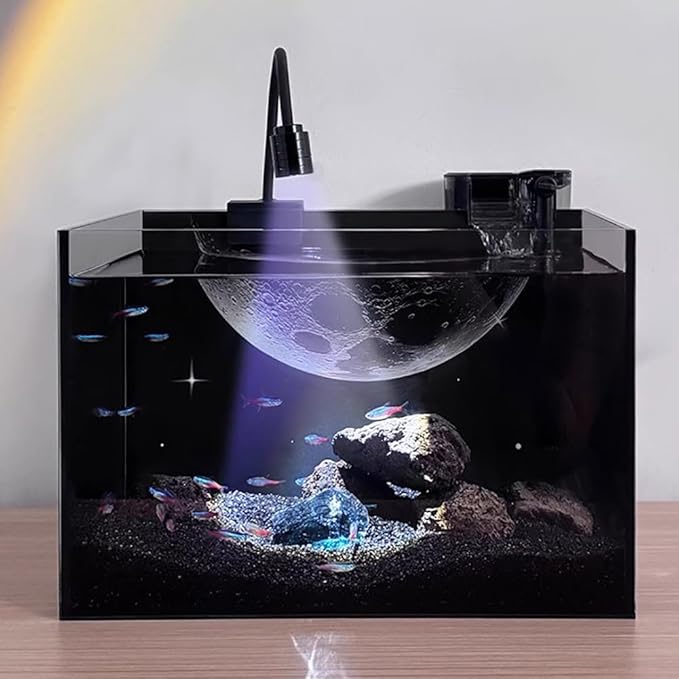 Betta Fish Tank Starter Kit, Aquarium with Lighting and Filtration System, Ultra-Clear Frameless Leak-Proof Tank, Suitable for Keeping Betta Fish