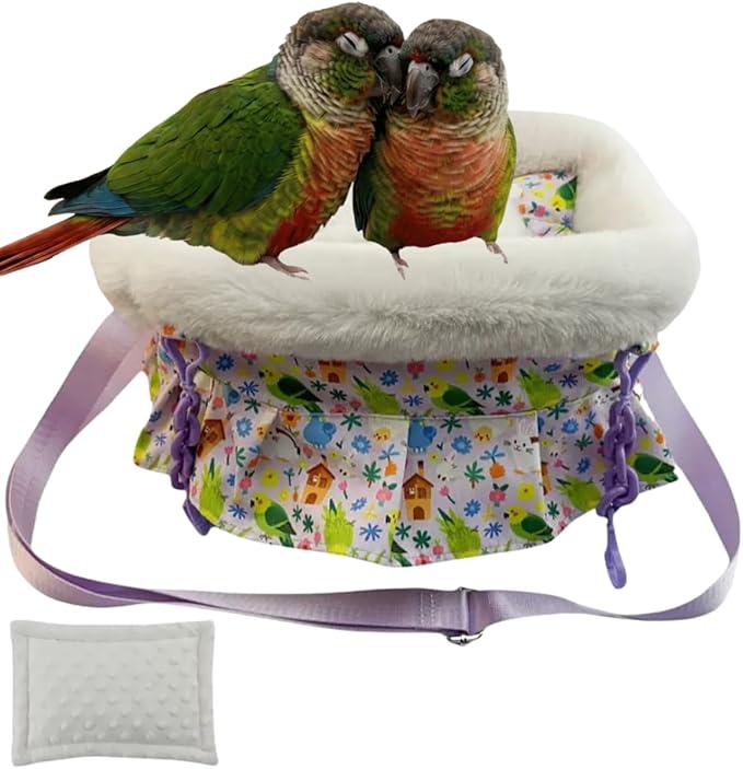 2 in 1 Warm Bird Carrier Bag, Bird Hammock Bed for Cage, Winter Travel Bag, Portable Parrot Outing Bag for Lovebird, Budgie, Conure, Quaker, Small Medium Birds (Purple,Medium)
