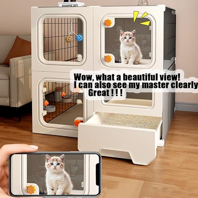 Cat Cage Cat Enclosure with Litter Box, Cat Playpen Detachable Metal, Cat Cage Indoor and Outdoor, Ferret Cage, Rabbit Cage