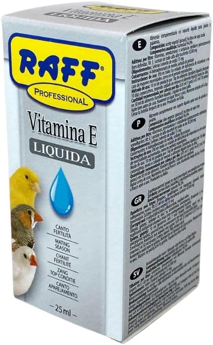 Raff Liquid Vitamin E Supplement for Bird 25ml - Sunflower Oils and Fats, Raw Soy Lecithin, Vitamin for Birds, Accessories for Pigeons, for Canary Food, Fertility for Birds, Finch, Breeding Bird