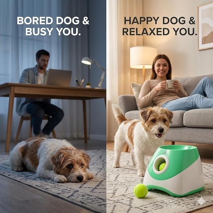 Dog Ball Thrower – Automatic Interactive Pet Tennis Ball Launcher with 6 Balls, USB Charging & Multiple Distance Settings – Indoor & Outdoor Training & Play Toy for Small & Medium Dogs