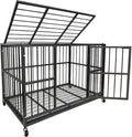 48 inch Heavy Duty Indestructible and Escape-Proof Dog Crate Cage Kennel for Large Dogs, High Anxiety Dog Crate with Removable Wire Trays and Wheels, Extra Large XL XXL
