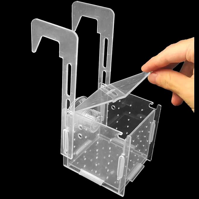 3.9 x 3.9 x 3.9 inch Acrylic Fish Breeding Box, Transparent Isolation Hatchery Incubator with Suction Cups for Guppy Shrimp Small Baby Fishes Aquarium Nursery Tank