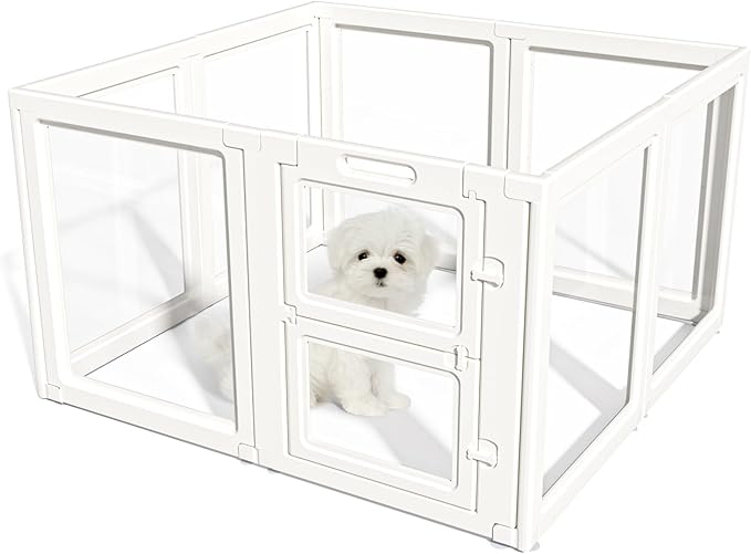Clear Acrylic Dog Playpen Indoor,Transparent Dog Pen,Easy to Assemble and Clear pet Pen for Puppy Dog, Rabbit and cat,Sturdy and Easy to Clean Plastic pet Fence (White, 23.6" H, 8PCS)