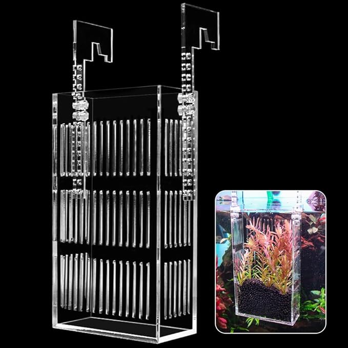La La Pet®Adjustable Hanging Aquarium Plant Holder Acrylic Breeder Box for Fish Tank Transparent Hatching Incubator Box Isolation Box for Small Fish Small