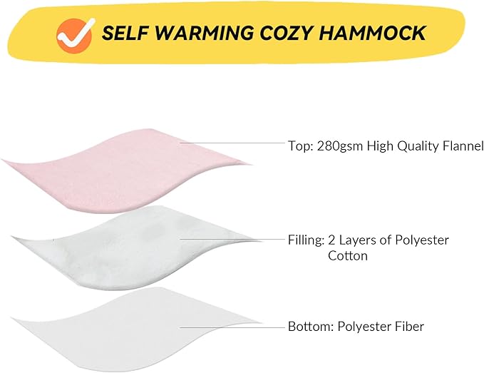 Patas Lague Cat and Dog Hammock Bed for Small Dogs, Brethable Wooden Cat Pet Rabbit Elevated Outdoor Bed Cots Furniture for All Seasons Fleece Pink