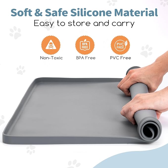 Pee Pad Holder, Dog Potty Tray for 24" x 24" Training Pads, Silicone Non-Slip Pee Mat Potty, No Spill Raise Lip High Edge Puppy Pad Tray with 4 Holder Clamps for Dog Training Home Floor Protection
