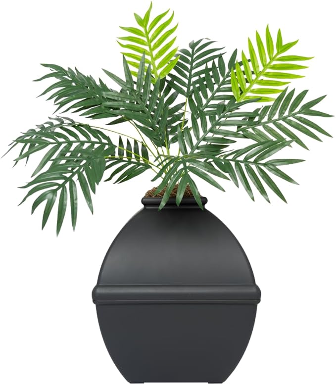 Good Pet Stuff Hidden Litter Box Planter, Decorative Cat Litter Enclosure with Carbon Filter, Artificial Plant, Easy Clean, Indoor Design, Courtyard Square Style, Base Kit, Black Suede