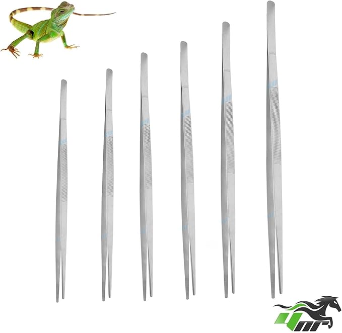 YNR Reptiles Feeding Tongs Tweezers Hospitals Aquarium Fish Tank Tools Aquatic Metal Stainless Steel (Straight, 11 Inches)