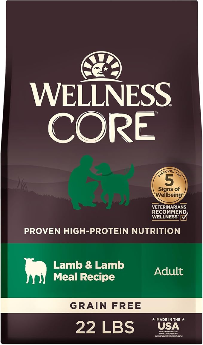 Wellness CORE Adult Dry Dog Food, Grain Free Kibble, Natural, High Protein, Lamb Recipe, 22 lb Bag