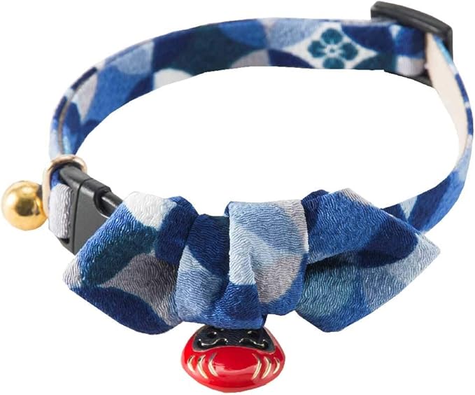 Necoichi Daruma Charm Bow Tie Cat Collar (Blue)