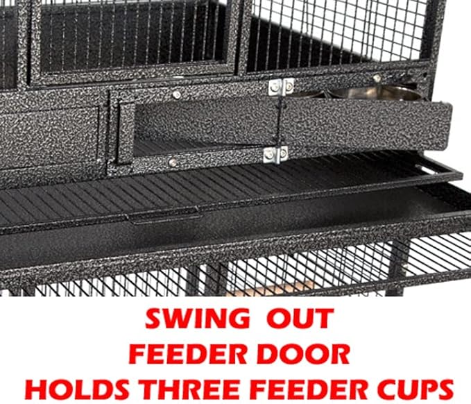 Extra Large Stackers Heavy Duty Wrought Iron Breeder Parrot Aviary Bird Breeding Rolling Cage with Side Nest Box Doors Metal Pull Out Grate and Tray