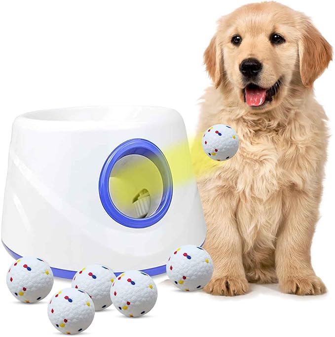 Auto Dog Ball Thrower Launcher, Automatic Dog Ball Launcher with 3 Launching,6 2.3 Inch ETPU Tennis Ball,Interactive Toys Indoor Outdoor Thrower Toss Machine for Small/Medium Dogs