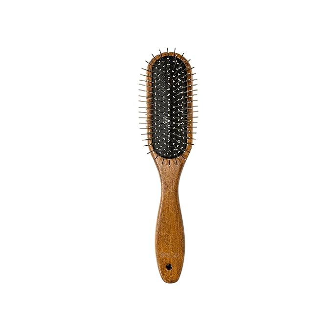 Tauro Pro Line Wooden Brush for Dogs & Cats, Deshedding, Dematting & Detangling Grooming Tool for All Coat Types, Gentle Massage with Rounded Tip Pins, Onblong Flexible Cushion, 2.36x8.85 in, Natural