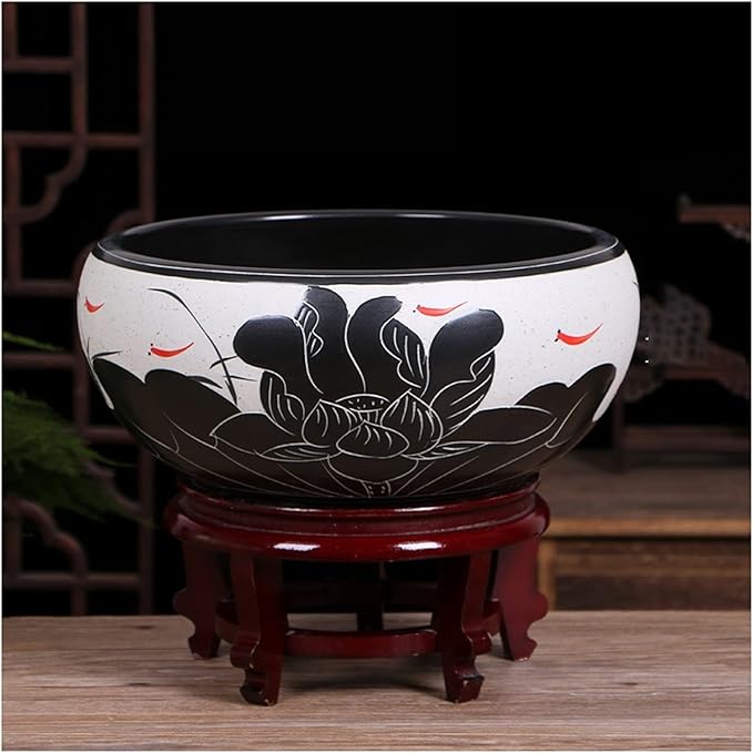Aquarium Aquarium Fish Tankchinese Style Ceramic Goldfish Bowl Home Living Room Office Desktop Fish Culture Bowl Aquarium Starter Kits Fish Tank Decorations (Color : B, Size : 32CM)